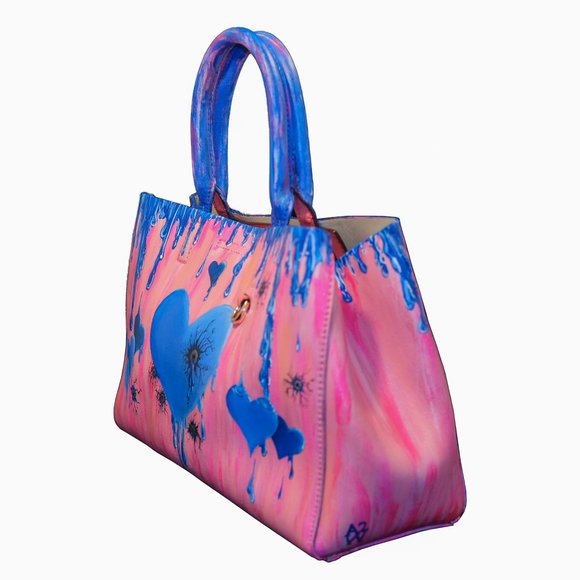 Up-cycled Pink Banana Republic Leather Purse Hand Painted by Skye De La Rosa - Picture 3 of 6